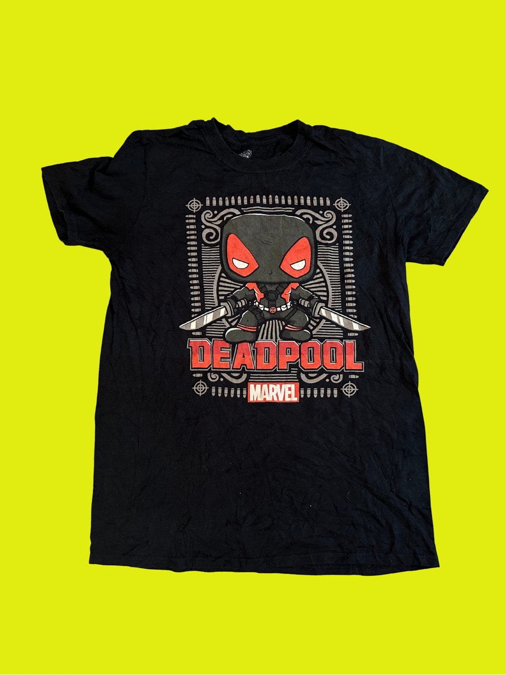 Marvel Deadpool Black Tee with Red and Gray Graphic